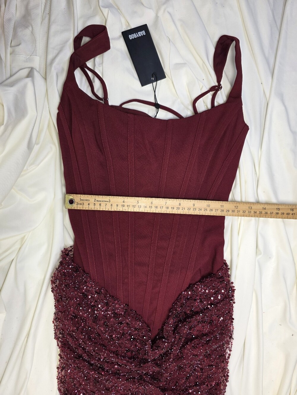 Minivestido Yeona - Borgoña BABYBOO FASHION NWT $241 - Picture 8 of 16